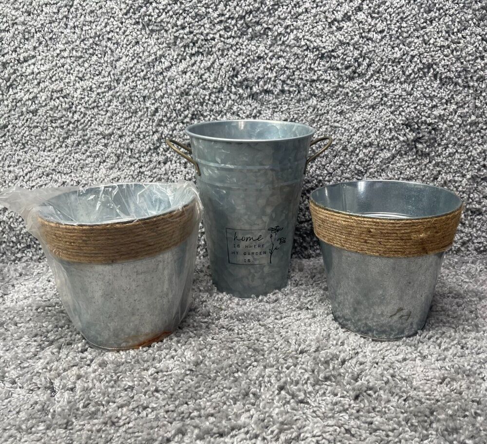 Home Is Where My Garden Is Galvanized Metal Buckets Lot Of 3 New